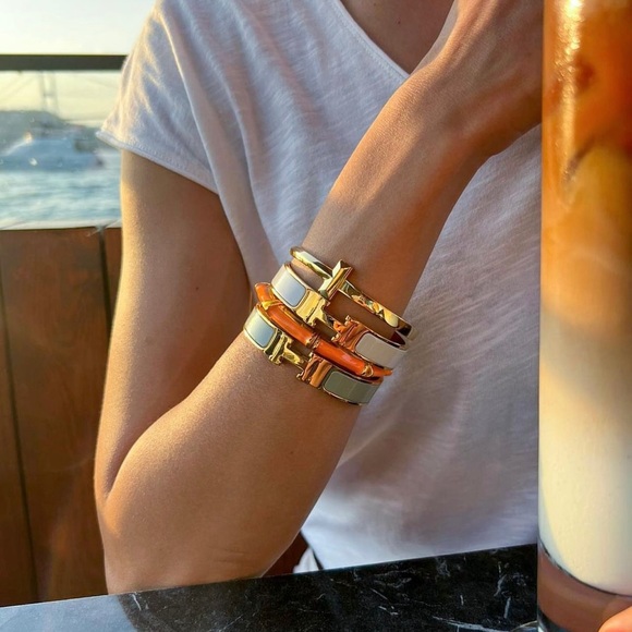 Cuff Pink Bracelet | Handcrafted 22K Gold Tone | Enameled Luxury Jewelry - Picture 6 of 11